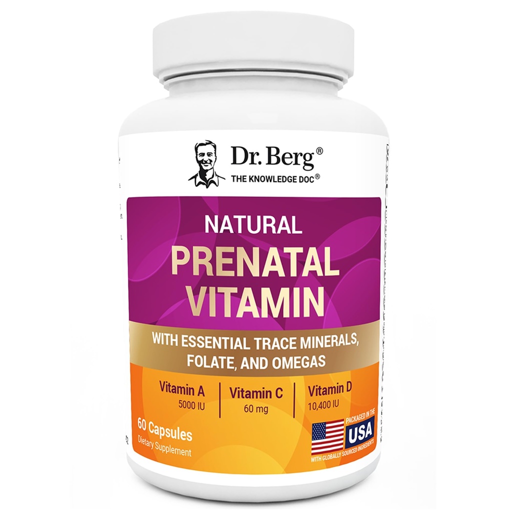 Dr. Berg Natural Prenatal Vitamíny pro ženy (Těhotná & Ošetřující) - Prenatální Vitamíny s folátem, Vitamíny, Minerály, Omegas, & 11 Výkonné Superpotraviny - Womens Prenatal Multivitamin - 60 Kapsle