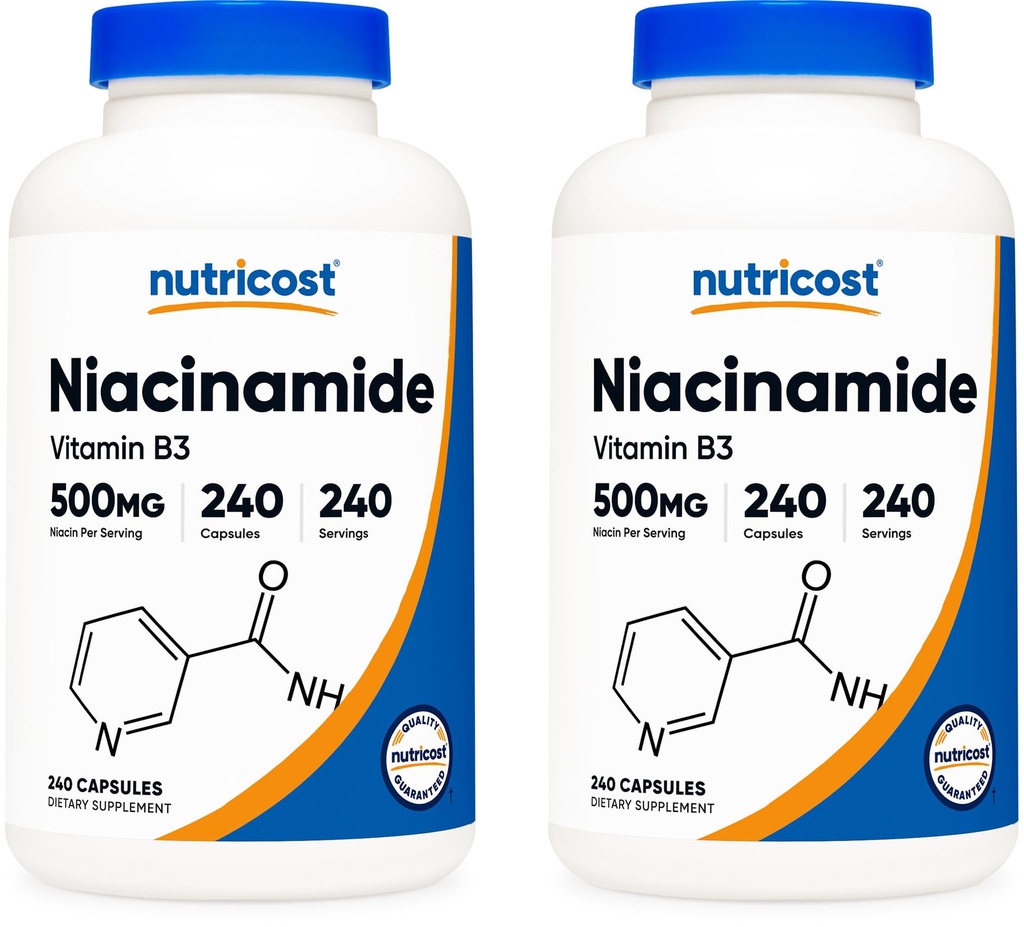 Nutricost Niacinamid (vitamin B3) 500mg, 240 tobolek (2 lahvičky)
