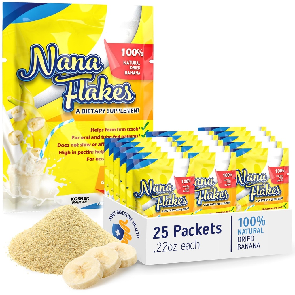 Nana Flakes 100% čistý banán Flakes Medical Food Powder - Snížit příjem tuku a přírodní remedie pro průjem & srdce Burn - velký zdroj bílkovin & fiber (25 Single-Serve Packs)