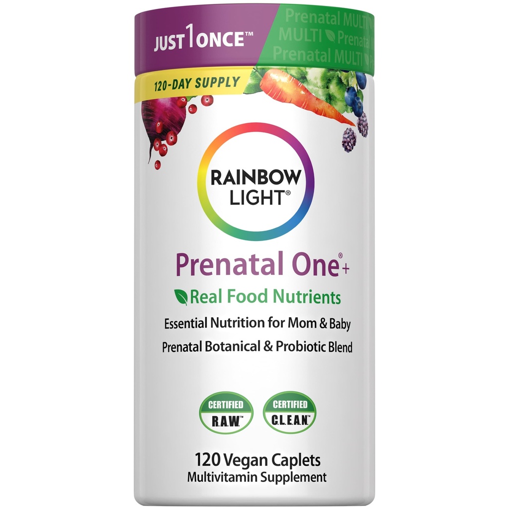 Rainbow Light High- Potency Prenatal Jeden Multivitamin, Prenatal Zdraví Multivitamin Podporuje maminčina zdraví a vývoj dítěte, S vitamínem C, Vegan, 120 Počet