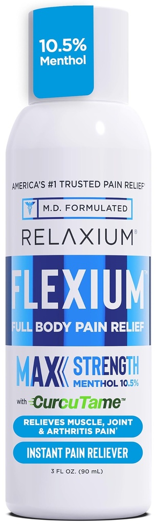 Relaxium Flexium Instant Spray for Pain, Max síla s 10,5% Menthol & CurcuTame, podporuje svalové, kloubní a artritické bolesti, 3 FL oz. (90 ml)