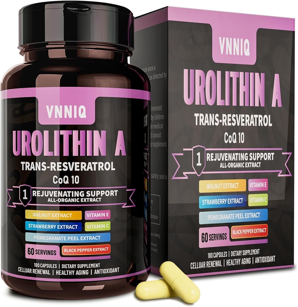9-in-1 Anti- Aging dodatek s Urolithin A (1200mg) Trans- Resveratrol a CoQ10: Vitality Enhancer