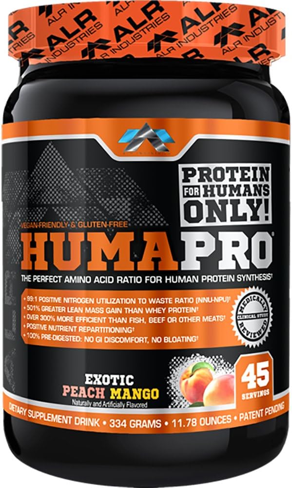 Humapro124; Aminokyseliny proteinové matrix pro člověka 124; 99% Využití pro Lean Muscle 124; Vegan, gluten zdarma 124; 334g / 45 Servings (Exotic Peach Mango)