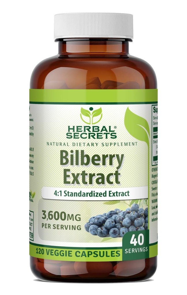 Bylinné tajemství Bilberry Extract 300 Mg Côte 124; 4: 1 Extract (3600 mg Ekvivalentní) 124; Veggie Kapsle 124; Non- GMO Côte 124; Gluten- Free Côte 124; Made in USA (120 Count)