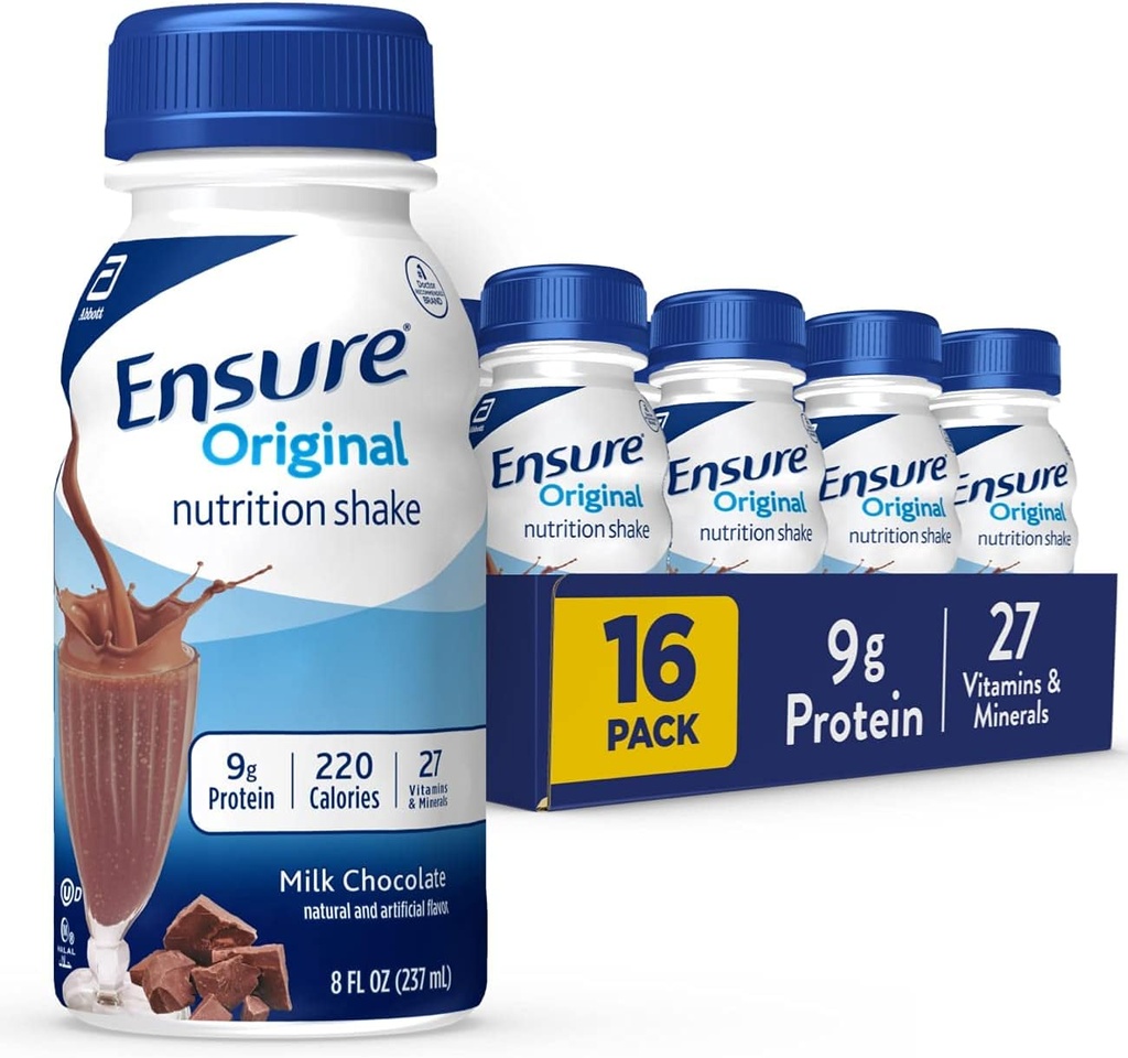 Zajistit původní mléko čokoláda Nutrition Shake 124; malé jídlo výměnou Shake 124; připraven k pití 124; 9g protein, 27 Vitamíny a minerály 124; 8 fl oz - 16 Pack