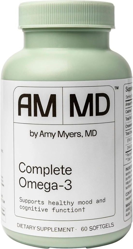 Amy Myers MD Kompletní Omega33 Softgels - Rybí olej dodatek pro kardiovaskulární a imunitní systém Podpora - Non- GMO, Non- Dairy & Non- Soy - 60 Softgels (60 Služeb)