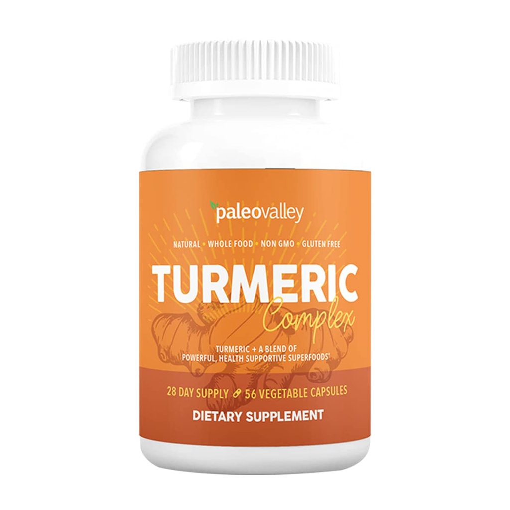 PaleoValley - Organic Turmeric Complex - Full Spectrum Organic Turmeric with Health- Supported Superfoods - 56 Vegetariánských kapslí - Podpora spojů, imunity, mozku a srdce zdraví
