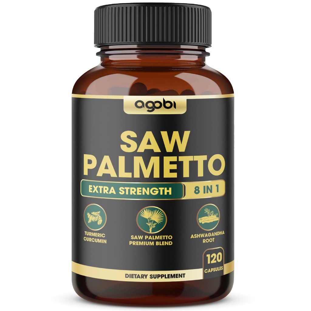8in1 Saw Palmetto Prostate Support Supplement with Ashwagandha, Turmeric, Ginger, Nettle Leaf, Holy Basil & More - 120 Vegan Kapsle pro 2 měsíce