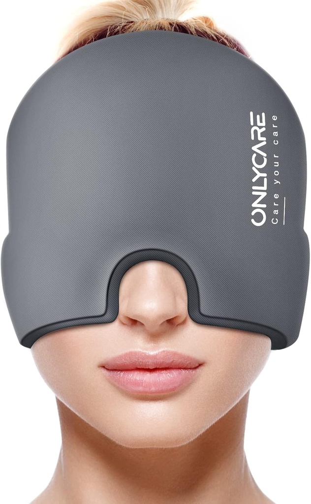 ONLYCARE Migréna Relief Cap, Soothing Migréna Maska, Upgraded Odorless Gel Ice Head Wrap, Hot and Cold Therapy, FSA nebo HSA způsobilé bolesti hlavy Led Pack pro napětí a stres (Grey)