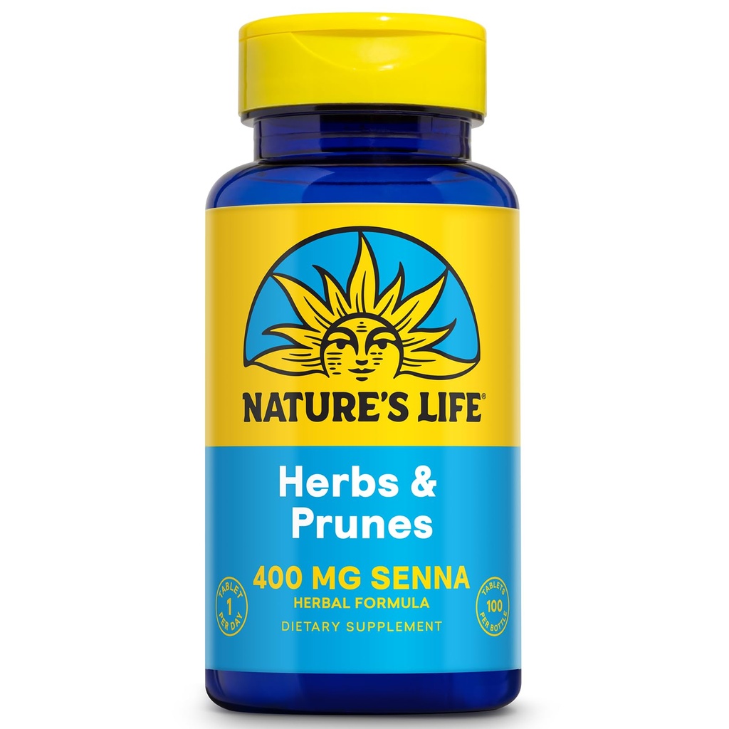 Nature 's Life Bytes & Prunes S124; 400mg Senna & Herbal Blend for Health Digestion Support S124; Non- GMO S124; 100 Tabs, 100 Serv.