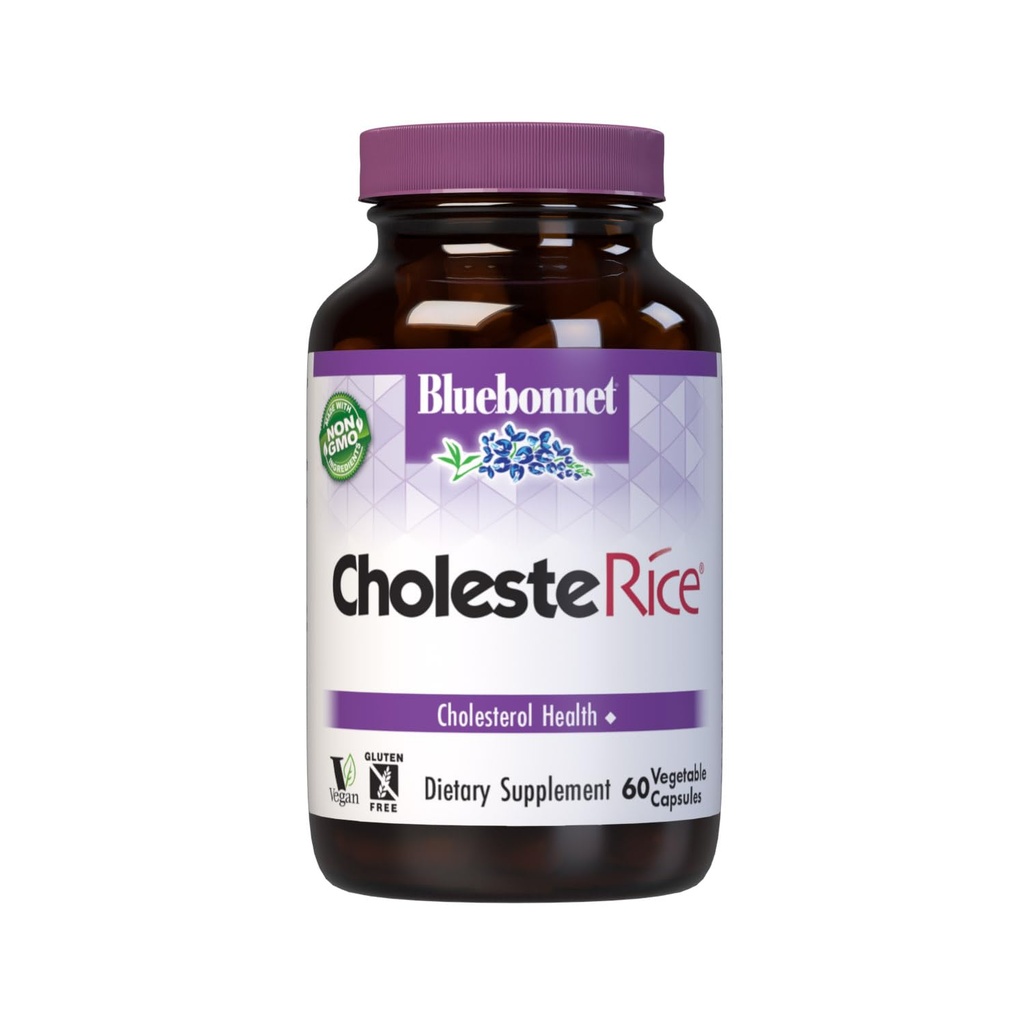 Bluebonnet Nutrition CholesteRice Zeleninové kapsle, Red Yeast Rice, Plant Sterols, Pantethine, CoQ10, Policosanol, Vegan, Vegetarian, Non GMO, gluten zdarma, Mléko zdarma, SOY- ZDARMA, 60 Zeleninové kapsle