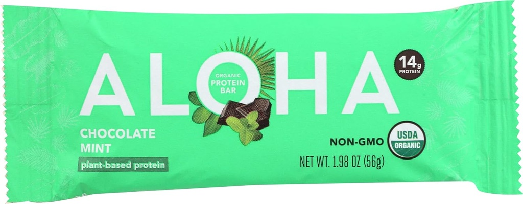 Aloha Organic Chocolate Mint Protein Bars, 14g Plant- Based Protein, USDA Certified Organic, Gluten Free & Non- GMO, 56 Gm (balení po 12)