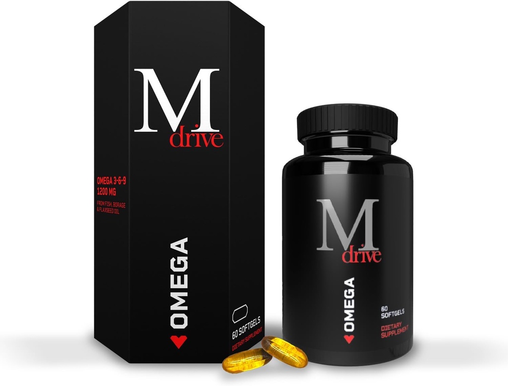 Mdrive Omega 3 Rybí olej pro muže, Omega 3-6-9 1200mg z ryb, Brutnák & Lněný olej, Podpora srdce, mozek, kůže a společné zdraví, 60 Počet