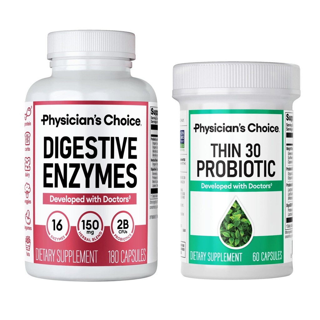 Lékařský choice - Beat Bloat + Support Weight Management Bundle: Stravovací Enzymy 180ct + Thin- 30 Probiotic 60ct - Hodnota balení