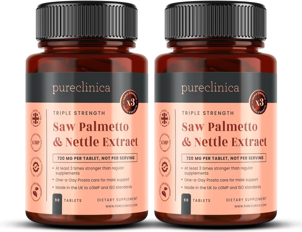 2-Pack Triple Strength Saw Palmetto & Nettle Root - 180 Tablety 124; 4149mg s 160mg Saw Palmetto Extract (85- 95% mastné kyseliny), 30mg Nettle Root, 649mg vápník 124; 6- Měsíční dodávka 124; Podpora prostaty