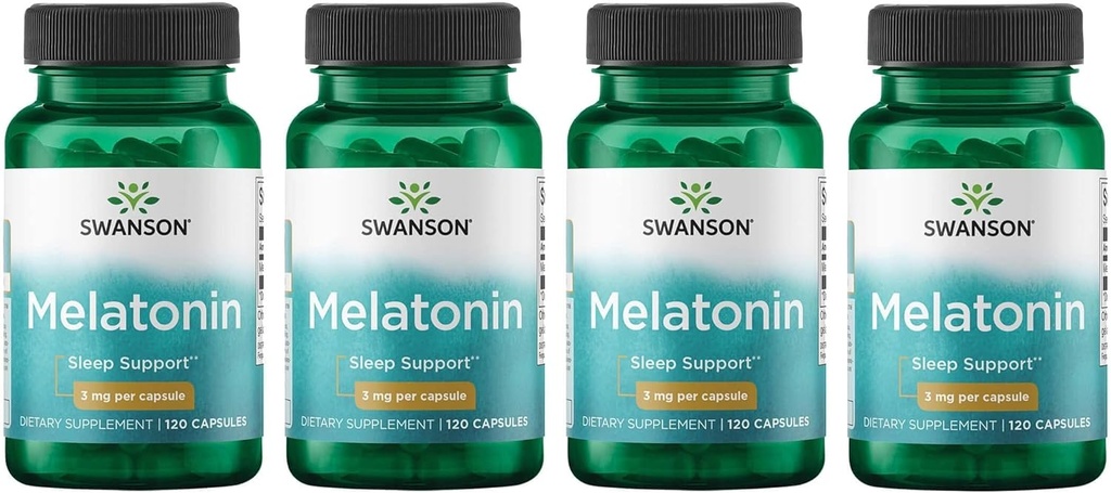 Swanson Melatonin - Bylinný dodatek - Spánek a relaxace - (120 tobolek, 3mg každý) 4 balení