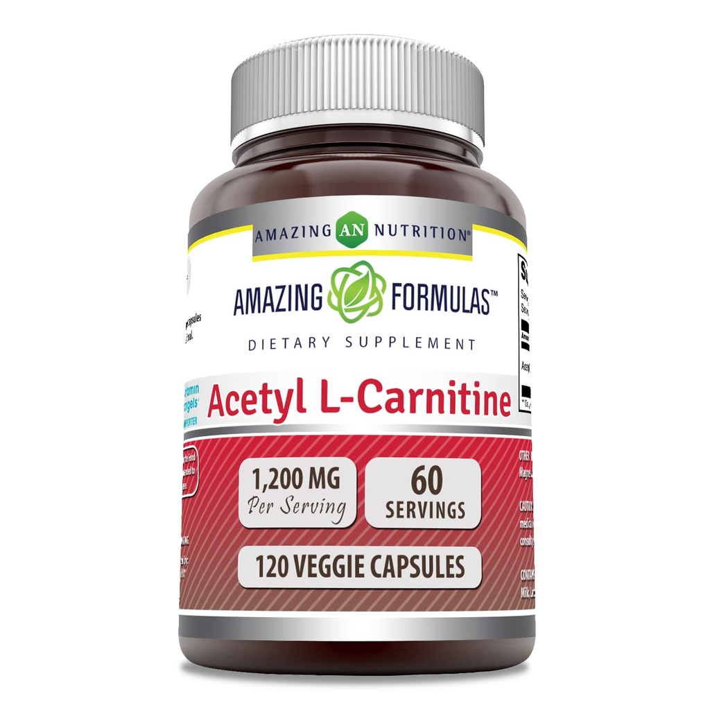 Amazing Applicas Acetyl L-Carnitin dodatek 124; 1200 Mg CLANE124; 120 Veggie Kapsle CLANE124; Non- GMO CLANE124; Gluten Free CLANE124; Made in USA