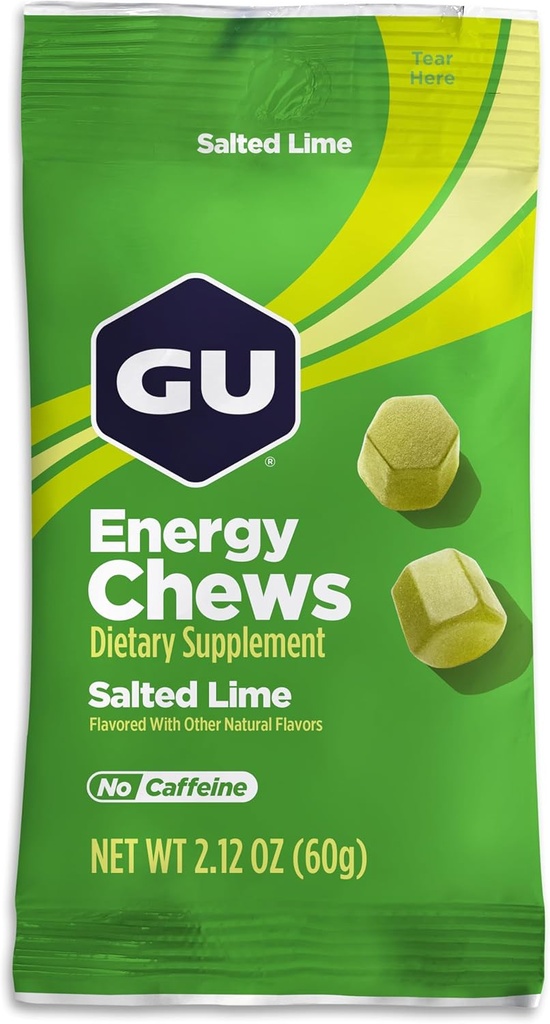 GU Energy Chews, Solené vápno Energy Gummies s Electrolytes, Vegan, gluten- Free, Kosher, Caffeine- Free, a Dairy-Free On-The- Energy for any Workout, 12 sáčků (24 Služeb celkem)