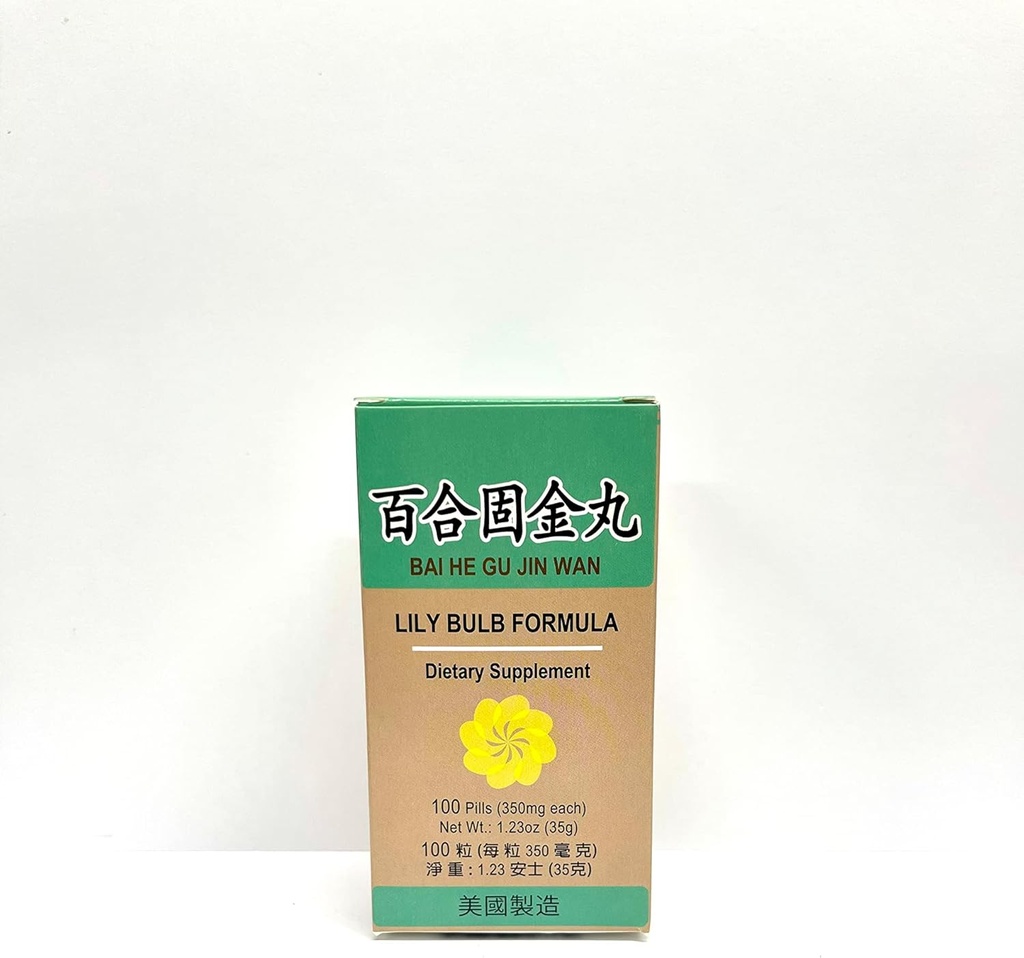 Lao Wei Lily Bulb Formule - Bai He Gu Jin Wan Herbal dodatek pomáhá udržet zdravý dýchací systém a kašel s Phlegm 100 pilulky 350mg / každý vyrobený v USA