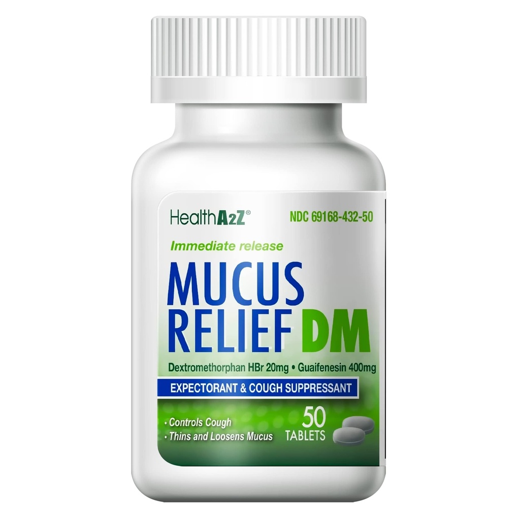 HealthA2Z ® Mucus Relief DM DM 124; Dextromethorfan HBr 20mg IBR 124; Guaifenesin 400mg IB124; No Benzen IB124; Kašel, okamžité uvolnění, nepotažené (50 Počet (balení po 1))