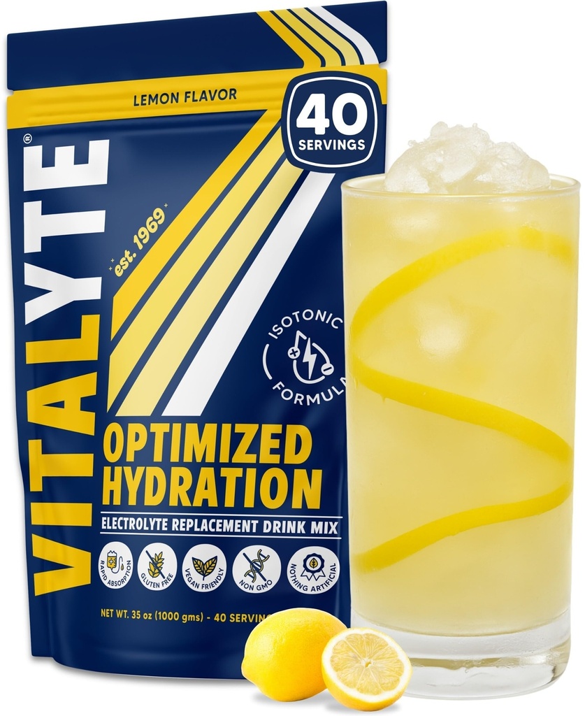 Vitalyte Electrolyte Powder Drink Mix, Isotonic Electrolyte Hydration Mix, Gluten Free Post Workout Powder Mix, Balení po 1, 35 oz., Lemon Flavor