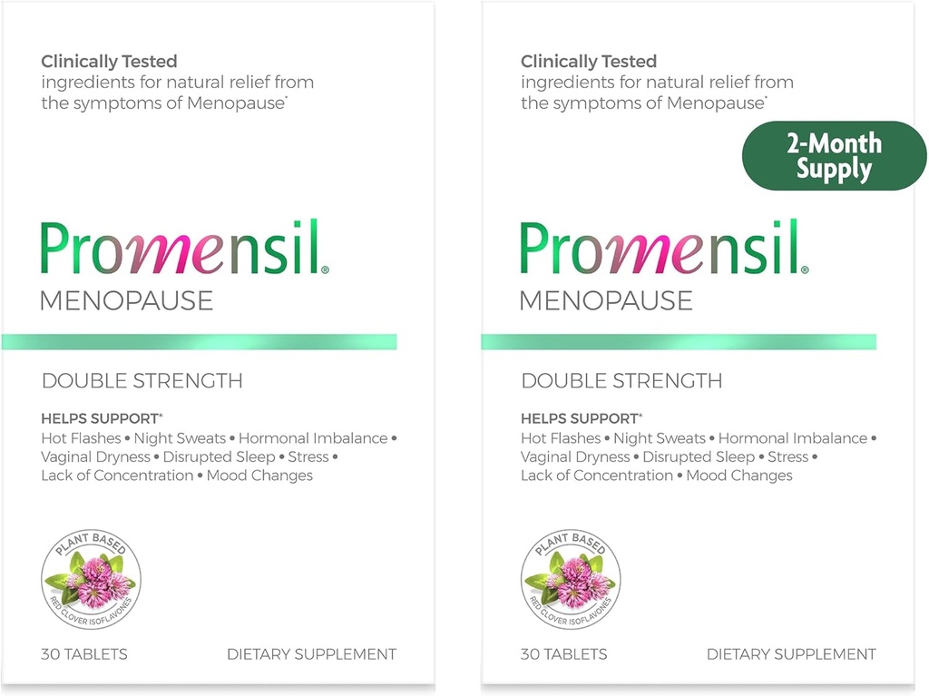 Promensil Menopauza Dvojitá síla doplňky pro ženy - Red Clover Isoflavones, Pomáhá podporovat návaly horka, noční poty, neklid - 30 Počet (balení po 2)