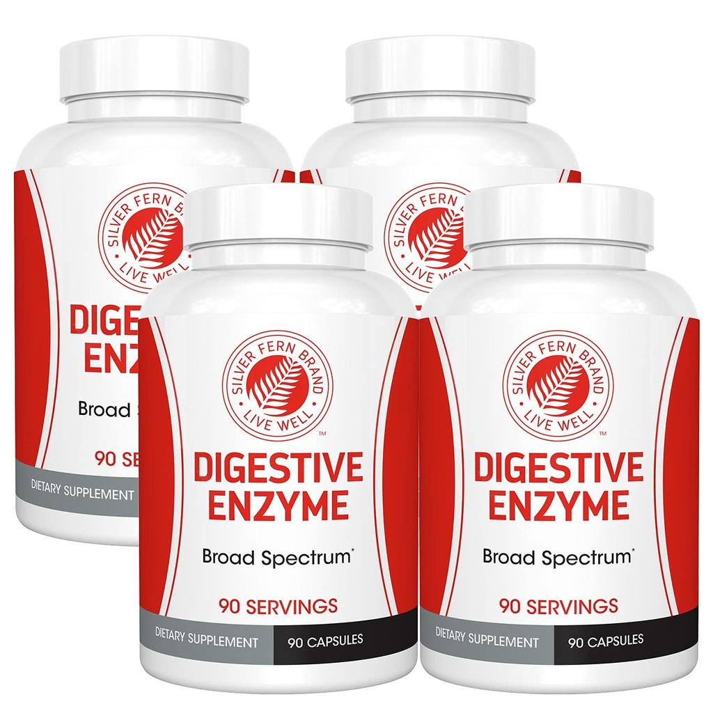 Silver Fern Brand Ultimate Digestive Enzyme Supplement - 4 Lahvičky - High Potency, Multi Enzyme - Digestive Comfort & Food Tolerance - Amyláza, Protéza, Celluláza, Více