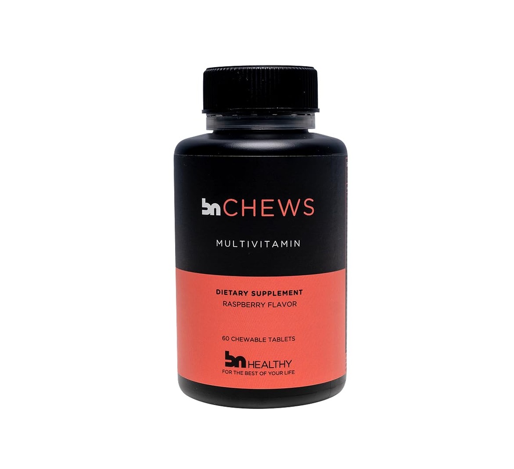 BNHealth Chewable Bariatric Multivitamin se železem, Vitamin B12, Delicious Raspberry Flavor - 60 Ct - 30- 60 denní dodávky.