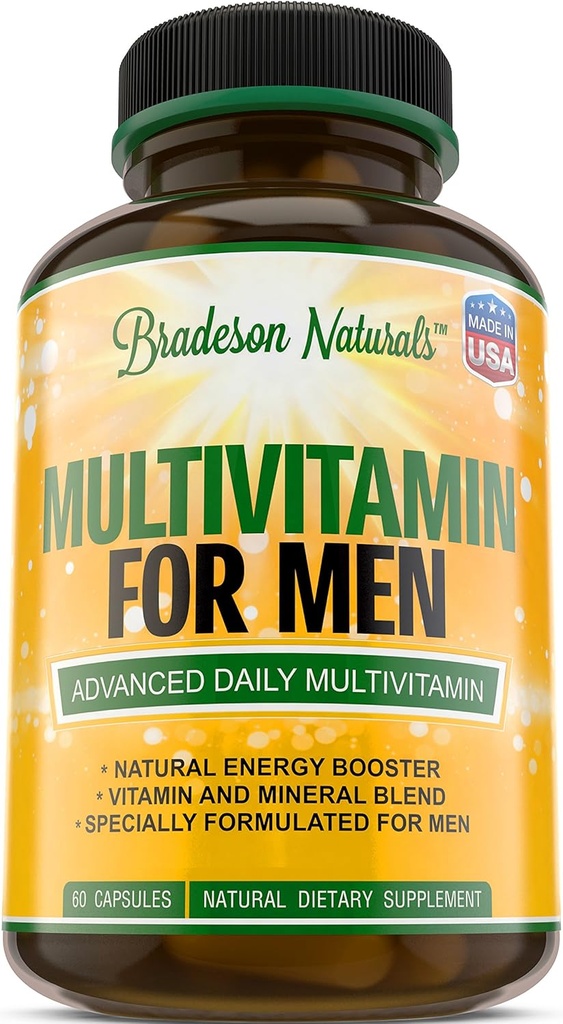 Men 's Multivitamin Dodatek pro energii, zaměření a výkon. Mens Vitamíny A, C, D, E & B12, Zinek, vápník, hořčík & Více. Multi Vitamin 60 Kapsle Vyrobeno v USA