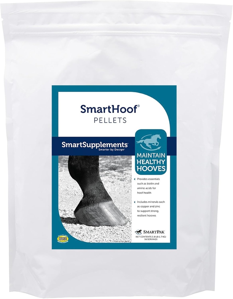 SmartHoof Pellets CLAS124; Koňský Biotin Joint Support Supplement with Essential Minerals for Health Hooves CLAS124; Obsahuje methionin, lysin, měď, zinek a další 124; 56 Servings CLAS124; 7.6 lb Bag