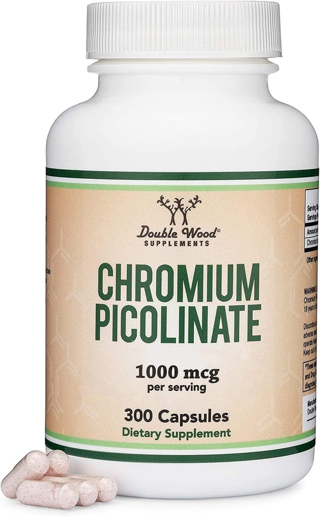 Pikolinát chromitý 1000mcg pro řízení zdravé hmotnosti (vysoká absorpce a biologická dostupnost) (300 Vegan Bezpečné kapsle, Non- GMO, gluten zdarma) od Double Wood doplňky