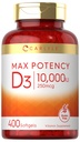 Carlyle Vitamin D 10000 IU 400 Softgels CLAS124; Velikost hodnoty CLAS124; Max Potency CLAS124; Non- GMO, gluten zdarma dodatek