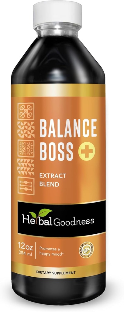 Herbal Bohemia Happy Mood Supplement - St Johns Worth Promotes Relaxation and Calmness, Rhoddiola Rosea Balance Boss 12 Fl. oz