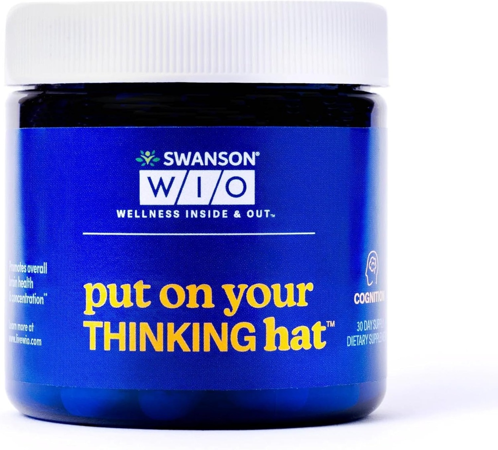 Swanson WIO Nasaďte si svůj přemýšlivý klobouk Brain Health, Koncentrace, Lepší zaměření, Ginkgo Biloba + Neurofaktor Káva Ovoce, Vegan, Non- GMO, Wellness, 30 Veggie Kapsle (30- Day Supply)