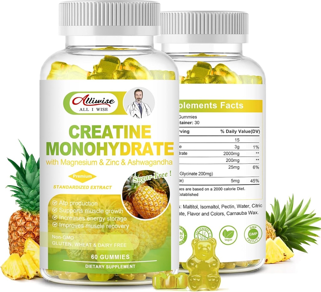 Sugar- Free Creatin Monohydrát pro muže a ženy, Creatine Monohydrát Komplex doplněk s hořčík & zinek & Ashwagandha, pro růst svalů a sílu, energie, Pre Workout Dodatek