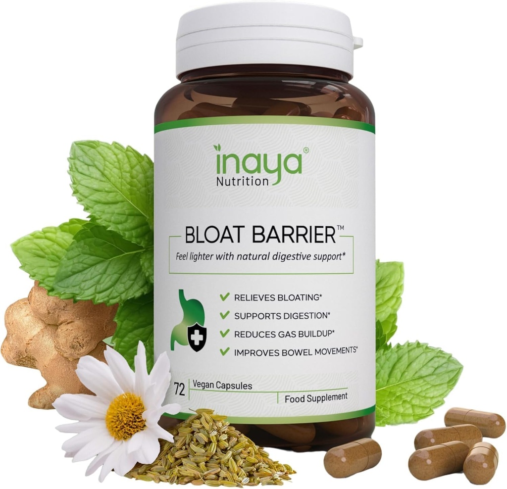 BloatBarrier 72 Kapsle - Přírodní Digestion a Bloating Doplněk pro Stomach Bloating Relief, Redukce plynu, a lepší Bowel Movements - Vegan, Gut Zdravotní doplňky