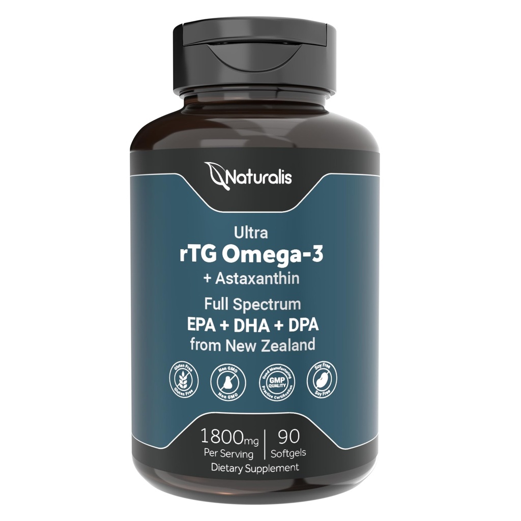 Naturalis Ultimate rTG Omega 3 Fish Oil 1800mg od Wild New Zealand Tuna - Full Spectrum Omega3s EPA, DHA & DPA - Udržitelně sourced, Non- GMO, Gluten Free - 90 Softgels