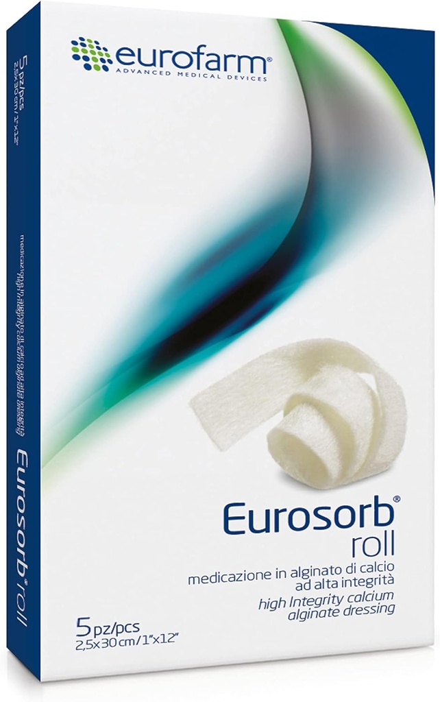 Eurosorb Roll -1 x 12 in -100% vysoká integrita vápníku Ribbon Dressing, Promotes Léčení procesu, Formace nové tkáně, Integral Alginate -5 Kousky