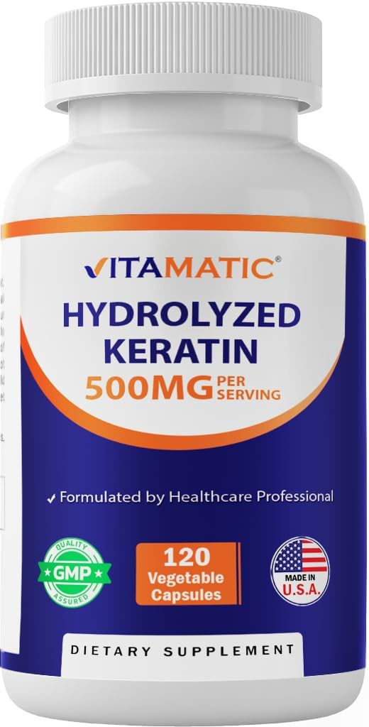 Vitamatická hydrolyzovaná keratina 500 mg na jedno podání - 120 Vegetariánských kapslí - Keratin doplňky pro zdravé vlasy kůže a nehty pro dospělé