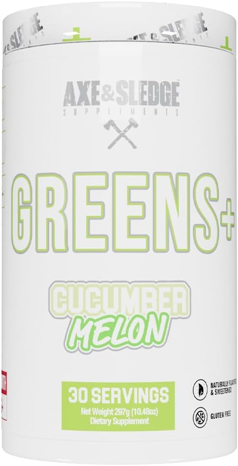 Axe & Sledge Green + Superfood Powder 124; Green Juice, Probiotika, Digestive Enzymes, Ashwagandha, Coconut Water Powder 124; Přirozeně ochucený & Sweetied, 30 Servings, Plus V2 Cucumber Melon