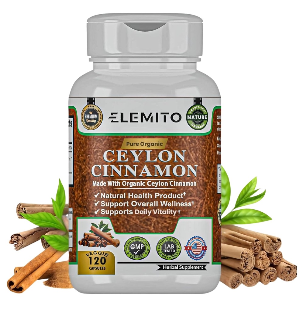 Ceylon Skořice Kapsle, Energie, Srdce & Metabolismus Podpora, Certified Organic Ceylon Skořice Pills, Non- GMO, Vegan, Gluten- Free - 120 Kapsle