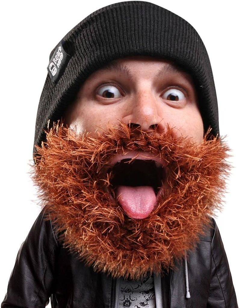 Vousatá hlava Bushy Biker Beard Beanie - Funny Knit Khat and Fake Beard Coaster Black