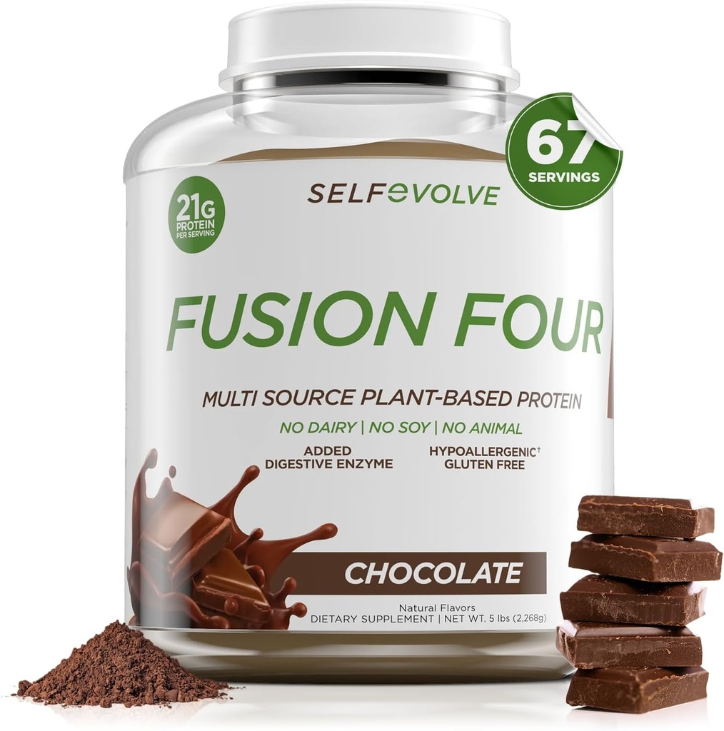 Fusion Four Vegan Protein Powder - 21g Plant- Based Protein Powder - Gluten Free, Dairy Free and Soy-Free, Pea Protein with BCAA 's - Chocolate Flasured - 5lbs