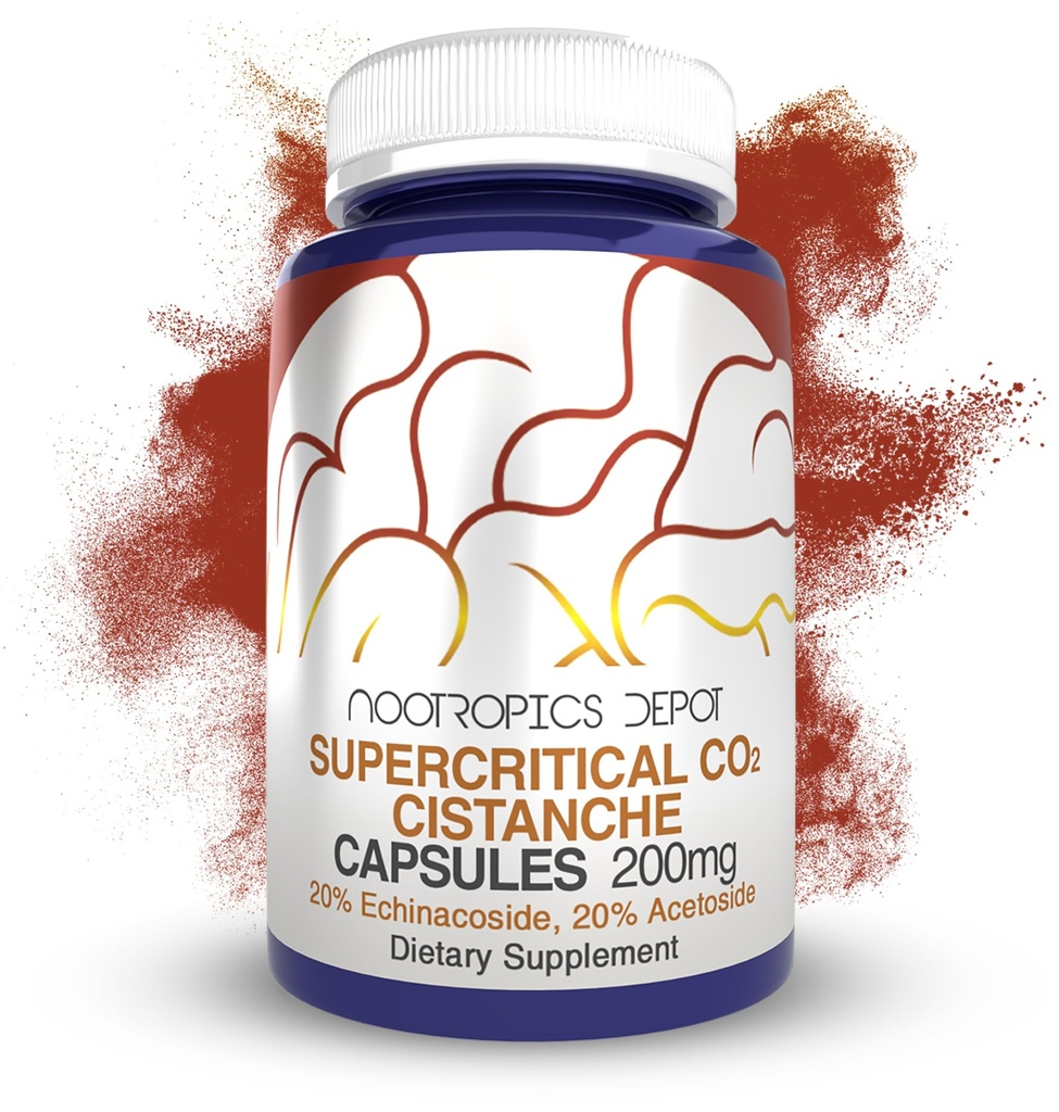 Nootropics Depot Cistanche Superkritický CO2 Extract Kapsle 124; 20% Echinacoside + 20% Verbascoside (Acetoside) 124; 60 Počet