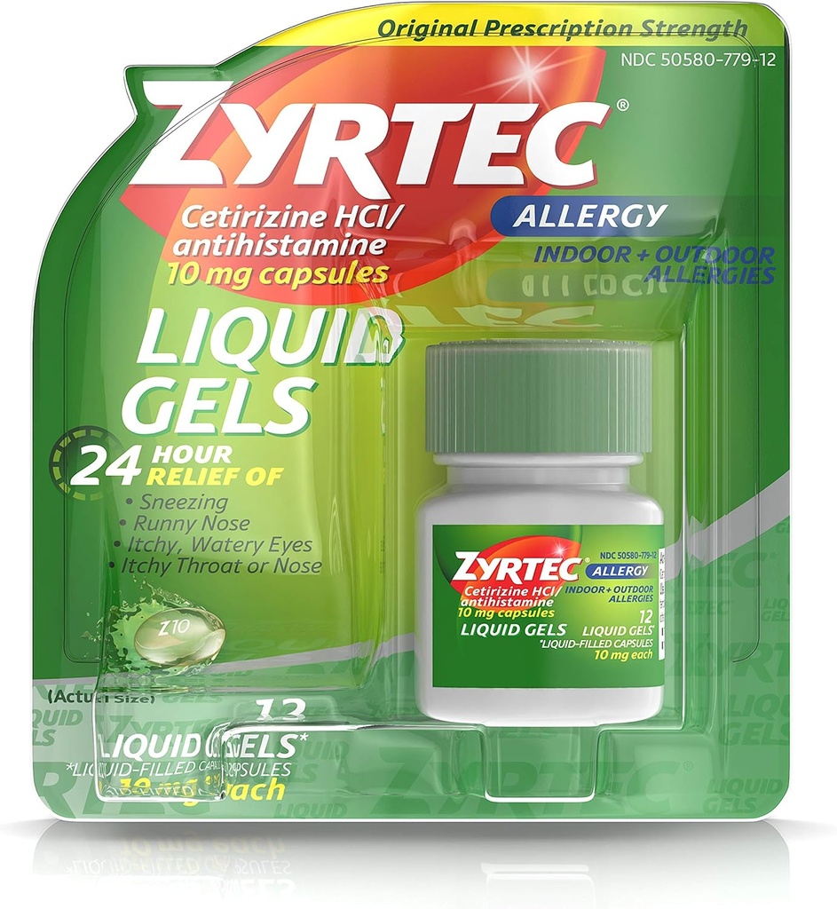 Zyrtec 24 hodinová vnitřní a venkovní alergie tekuté gely, antihistaminika Kapsle s Cetirizin Hydrochloride pro All- Day alergics Relief, 12 ct (Balení po 2)