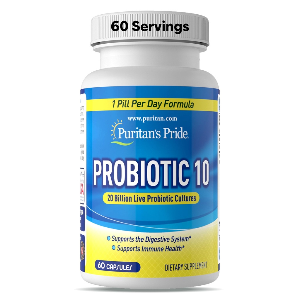 Puritan 's Pride Probiotic 10 s vitamínem D pomoci podporovat imunitní systém zdraví *, 60 Počet, bílá