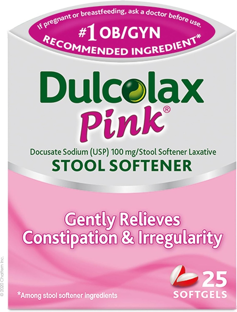 Dulcolax Pink Stool Softener, Docusát Sodná sůl, 100 mg Soft Gel tablety, 25 Počet
