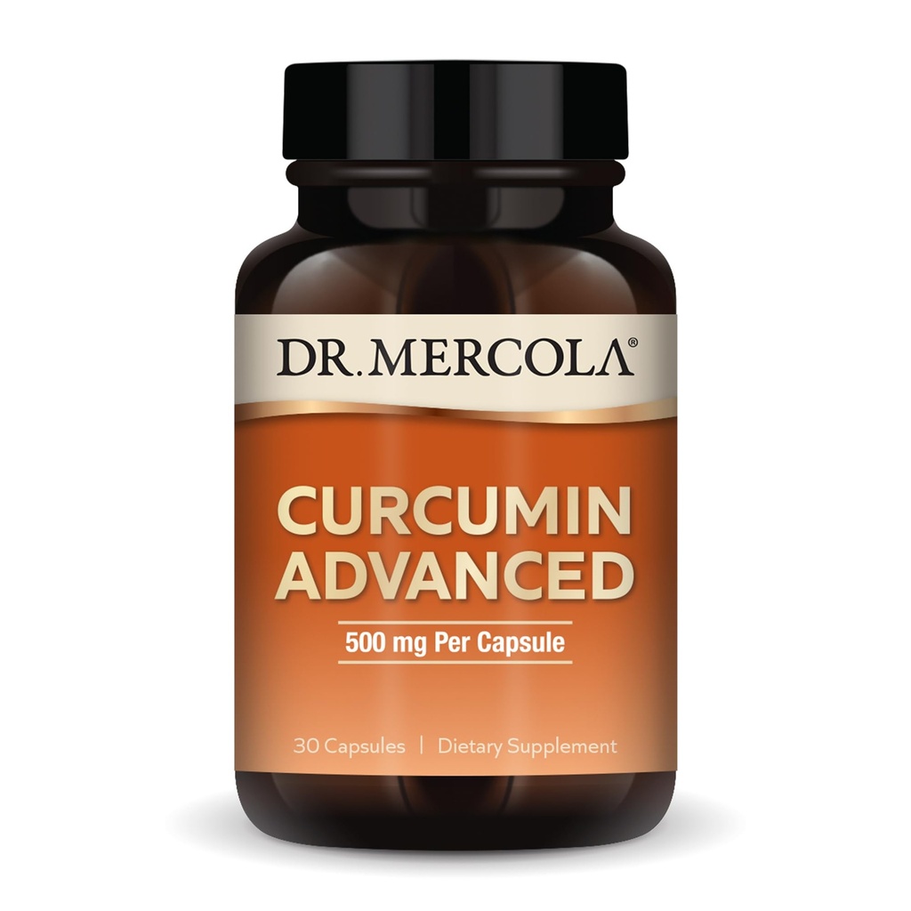 Dr. Mercola Curcumin Advanced - 500 mg Curcumin Root Extract - 95% Curcuminoids - For Vision Health, Digestion & Focus - Setrvalá verze - Non- GMO, gluten- Free & Soy- 30 Kapsle (30 Služeb)