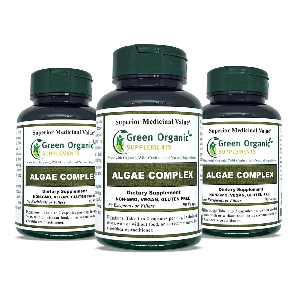 Řasy, Fucoidan, Blue Green Řasy, Kelp, Bladderwrack, Chlorella, Spirulina, Irish Moss, Dulse, 90 VCaps, High Absorbable, Non- GMO, gluten- Free (balení po 3)