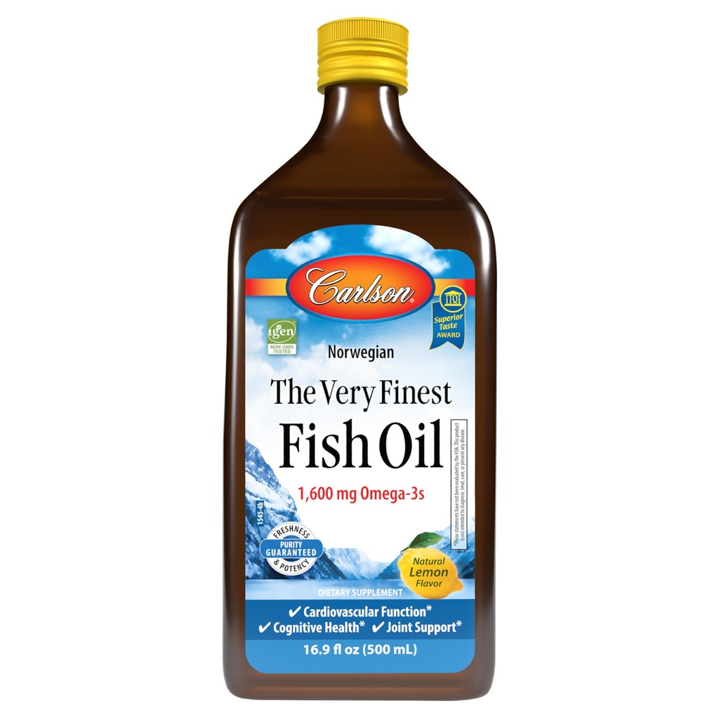 Carlson - Nejjemnější rybí olej, 1600 mg Omega-3s, Tekutý dodatek, norský, Wild- chycen, trvale sourced, Lemon, 16.9 Fl Oz